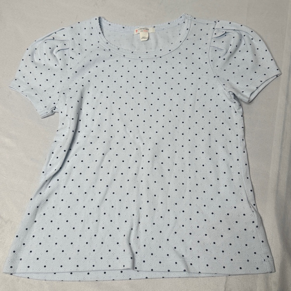 Crewcuts Girls Polka Dot Tee Size M (8–9) Light Blue Short Sleeve